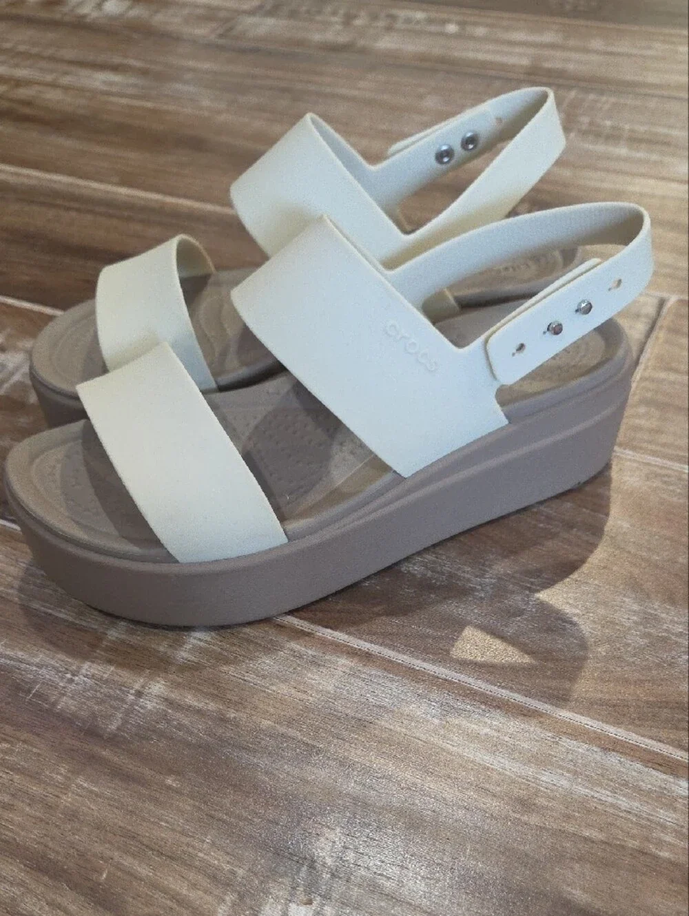 CROCS Women's White Double-Strap Wedge Sandals